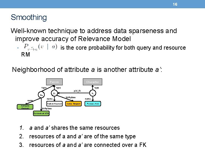 16 Smoothing Well-known technique to address data sparseness and improve accuracy of Relevance Model