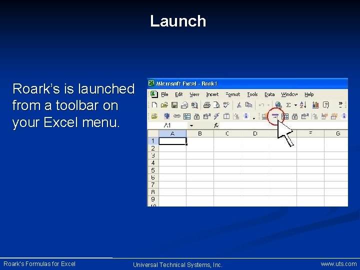 Launch Roark’s is launched from a toolbar on your Excel menu. Roark’s Formulas for