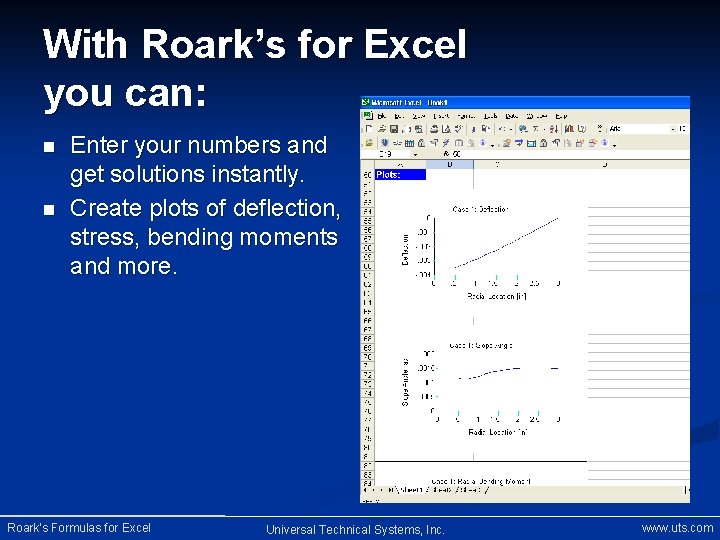 With Roark’s for Excel you can: n n Enter your numbers and get solutions