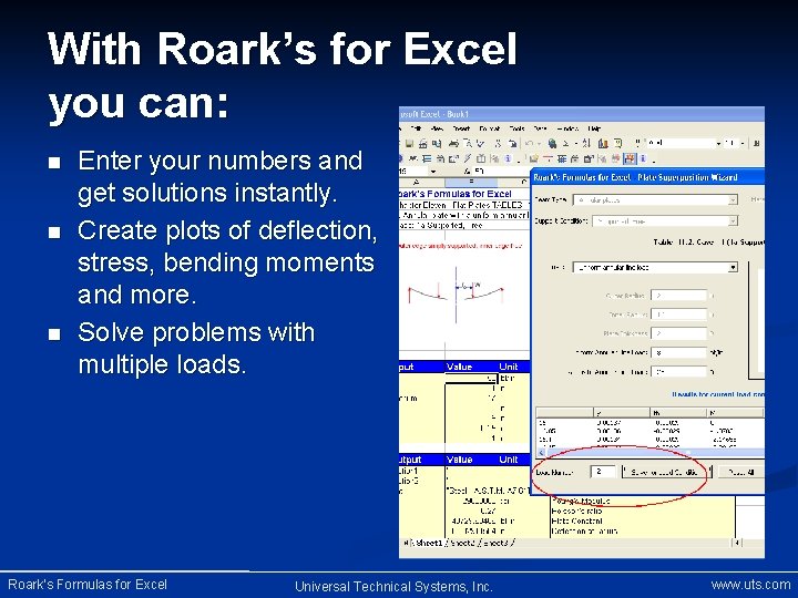With Roark’s for Excel you can: n n n Enter your numbers and get