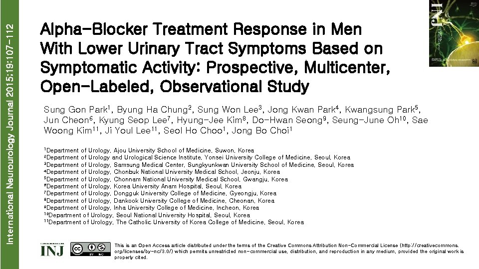 International Neurourology Journal 2015; 19: 107 -112 Alpha-Blocker Treatment Response in Men With Lower