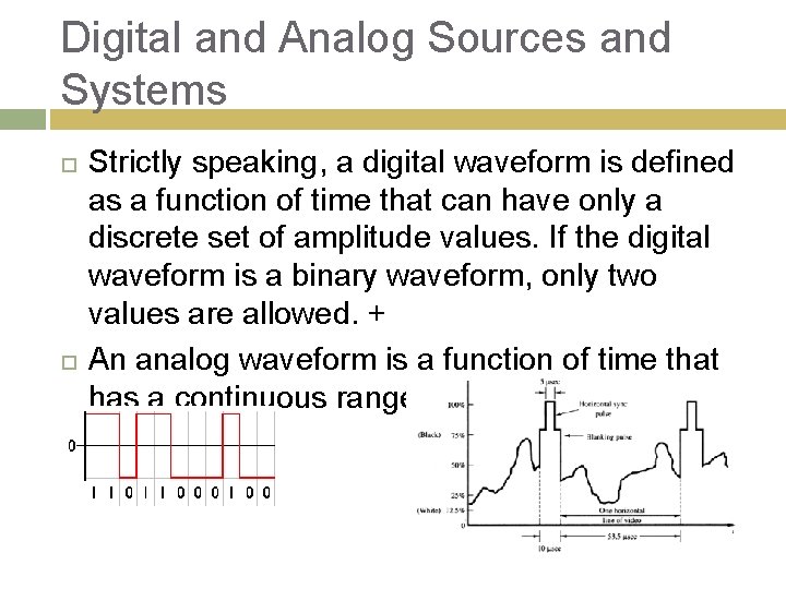 Digital and Analog Sources and Systems Strictly speaking, a digital waveform is defined as