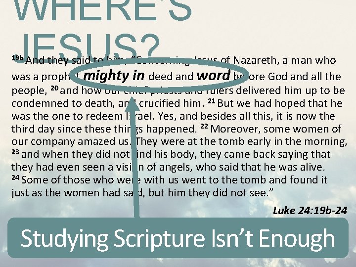 WHERE’S JESUS? 19 b And they said to him, “Concerning Jesus of Nazareth, a