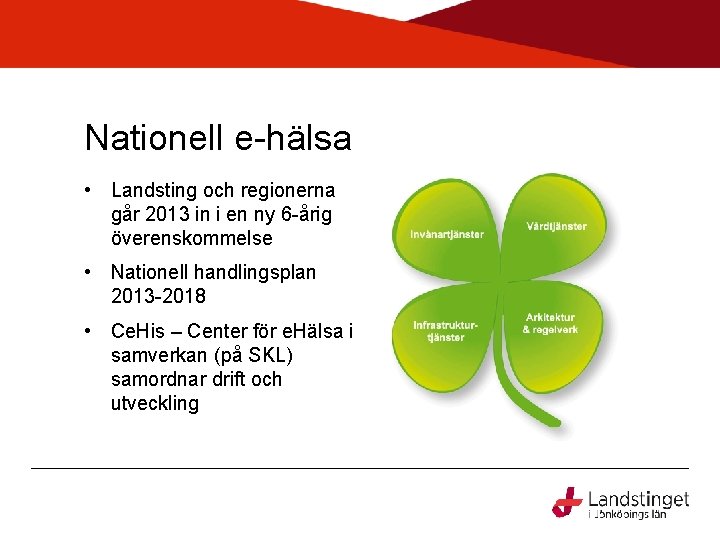 Nationell e-hälsa • Landsting och regionerna går 2013 in i en ny 6 -årig