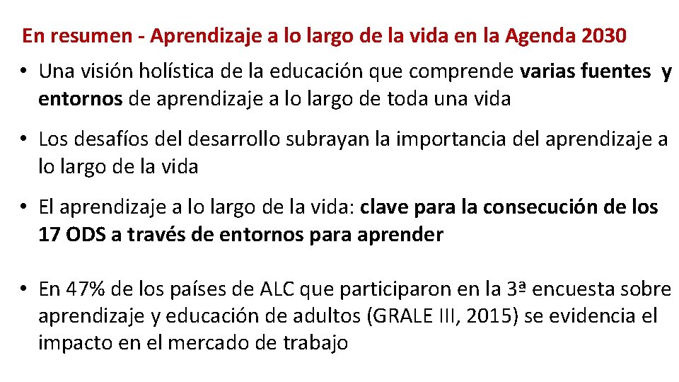 En resumen - Aprendizaje a lo largo de la vida en la Agenda 2030