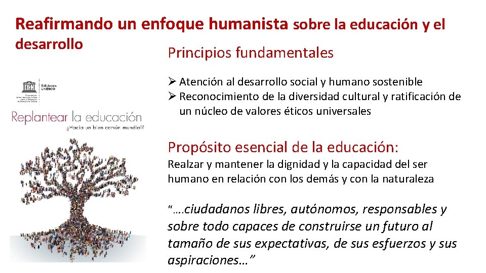 Reafirmando un enfoque humanista sobre la educación y el desarrollo Principios fundamentales Ø Atención