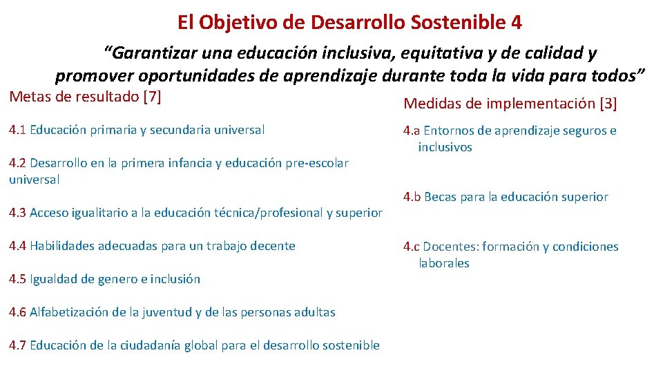 El Objetivo de Desarrollo Sostenible 4 “Garantizar una educación inclusiva, equitativa y de calidad