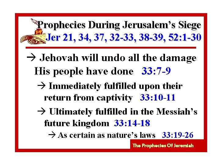 Prophecies During Jerusalem’s Siege Jer 21, 34, 37, 32 -33, 38 -39, 52: 1