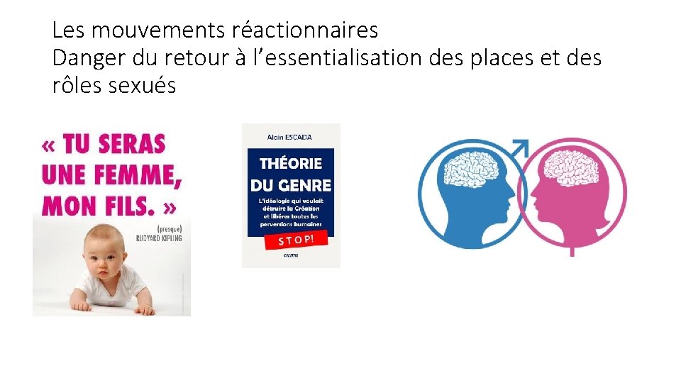 Les mouvements réactionnaires Danger du retour à l’essentialisation des places et des rôles sexués Les mouvements réactionnaires Danger du retour à l’essentialisation des places et des rôles sexués