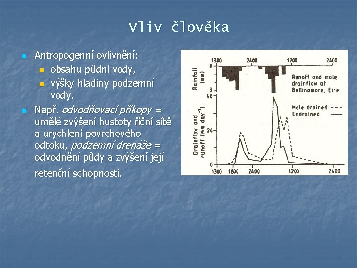 Vliv člověka n n Antropogenní ovlivnění: n obsahu půdní vody, n výšky hladiny podzemní