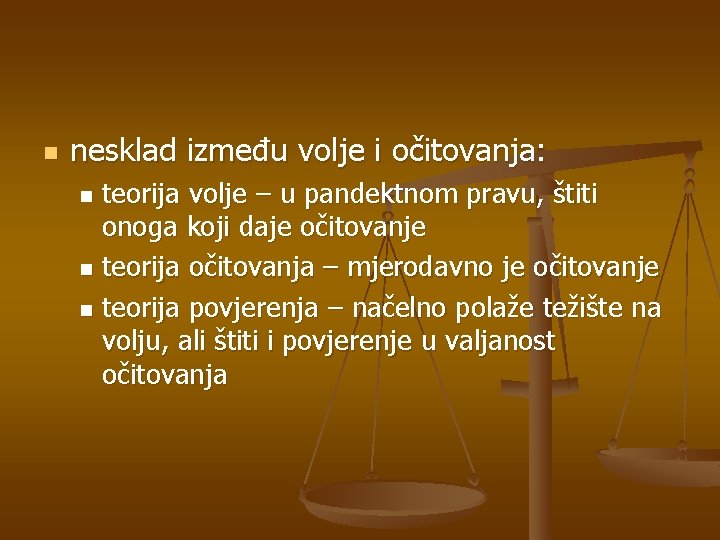 n nesklad između volje i očitovanja: teorija volje – u pandektnom pravu, štiti onoga