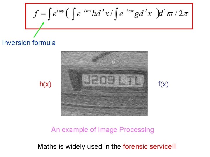 Inversion formula h(x) f(x) An example of Image Processing Maths is widely used in