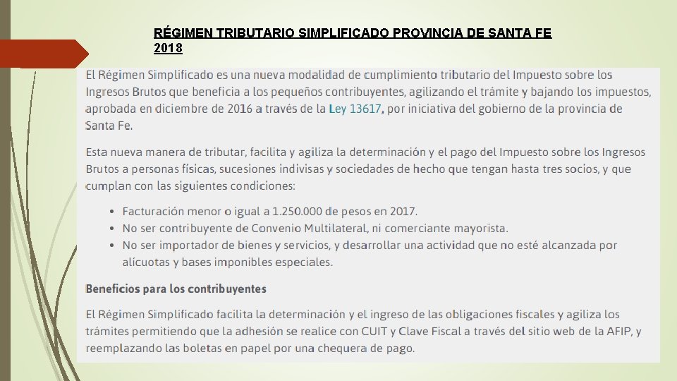 RÉGIMEN TRIBUTARIO SIMPLIFICADO PROVINCIA DE SANTA FE 2018 