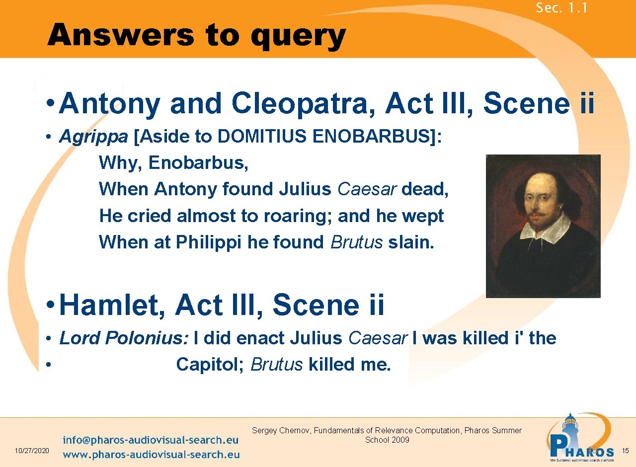 Answers to query Sec. 1. 1 • Antony and Cleopatra, Act III, Scene ii