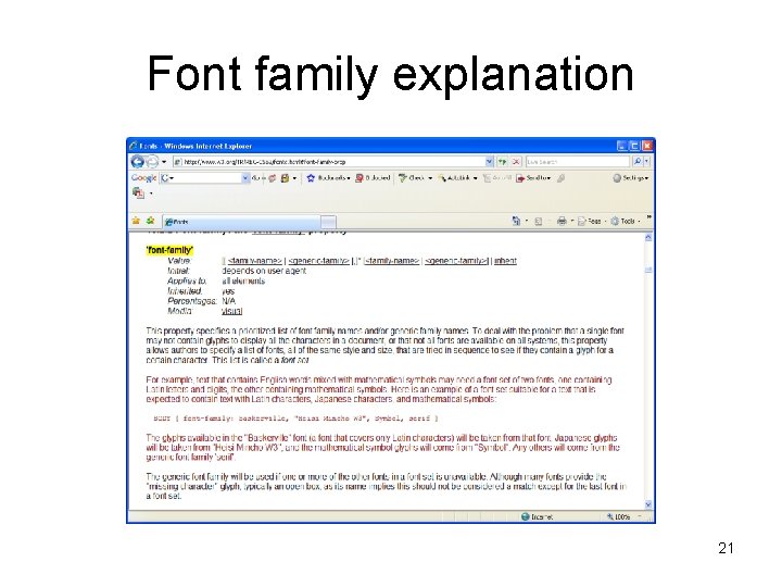 Font family explanation 21 