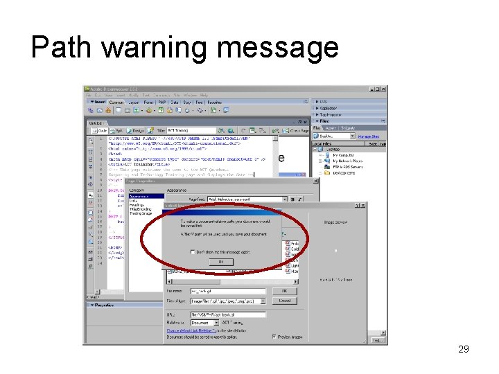 Path warning message 29 