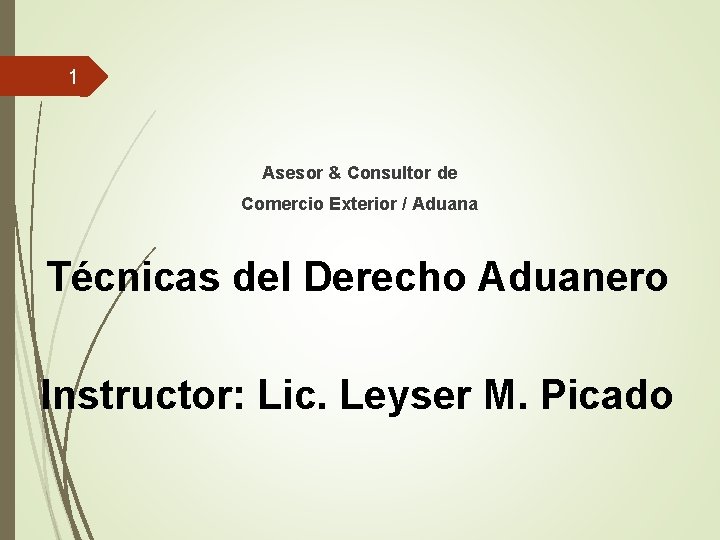 1 Asesor & Consultor de Comercio Exterior / Aduana Técnicas del Derecho Aduanero Instructor: