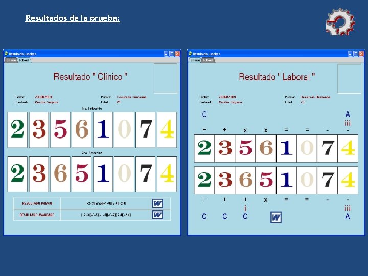 Resultados de la prueba: Resultados de la prueba: