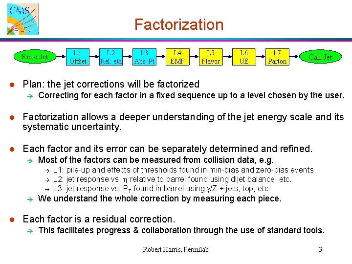 Factorization Reco Jet l L 1 Offset L 2 Rel: eta L 3 Abs: