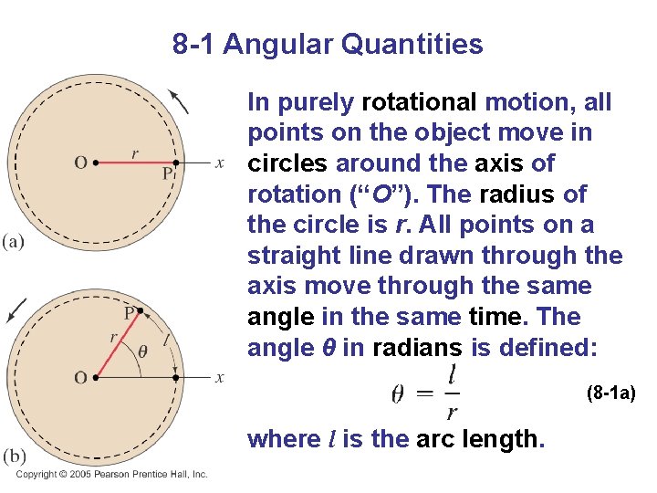 8 -1 Angular Quantities In purely rotational motion, all points on the object move