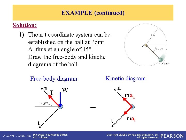 EXAMPLE (continued) Solution: 1) The n-t coordinate system can be established on the ball