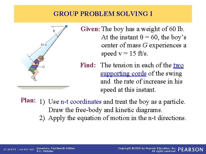 GROUP PROBLEM SOLVING I Given: The boy has a weight of 60 lb. At