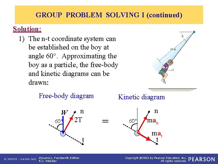 GROUP PROBLEM SOLVING I (continued) Solution: 1) The n-t coordinate system can be established