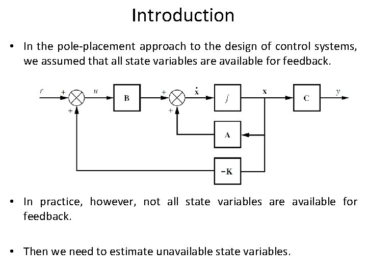 Introduction • In the pole-placement approach to the design of control systems, we assumed
