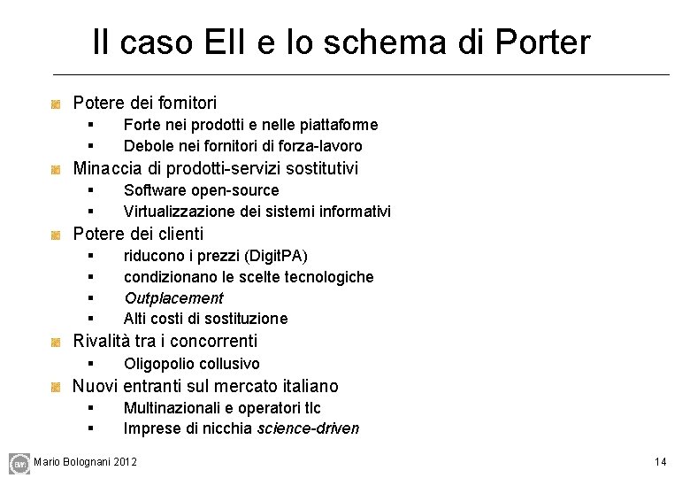 Il caso EII e lo schema di Porter Potere dei fornitori § § Forte