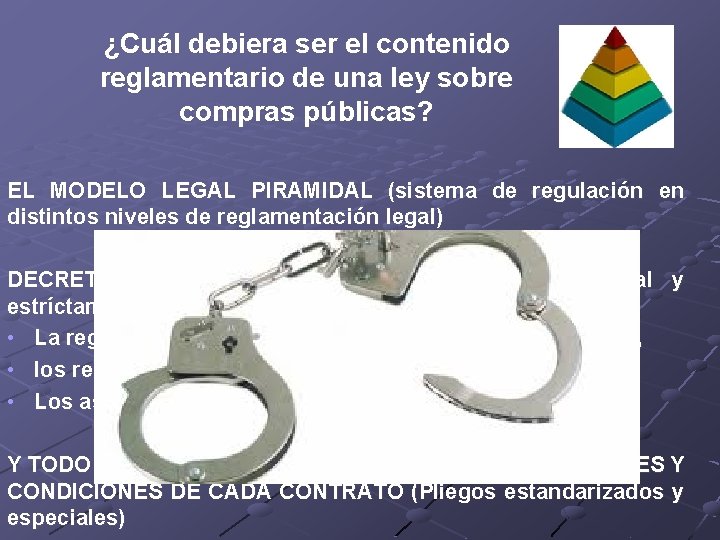 ¿Cuál debiera ser el contenido reglamentario de una ley sobre compras públicas? EL MODELO