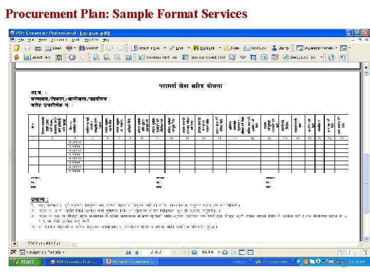 Procurement Plan: Sample Format Services 22 
