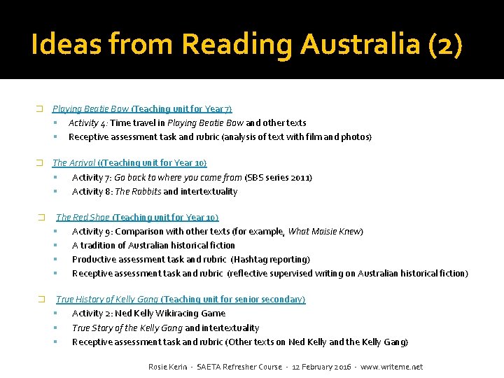 Ideas from Reading Australia (2) � Playing Beatie Bow (Teaching unit for Year 7)