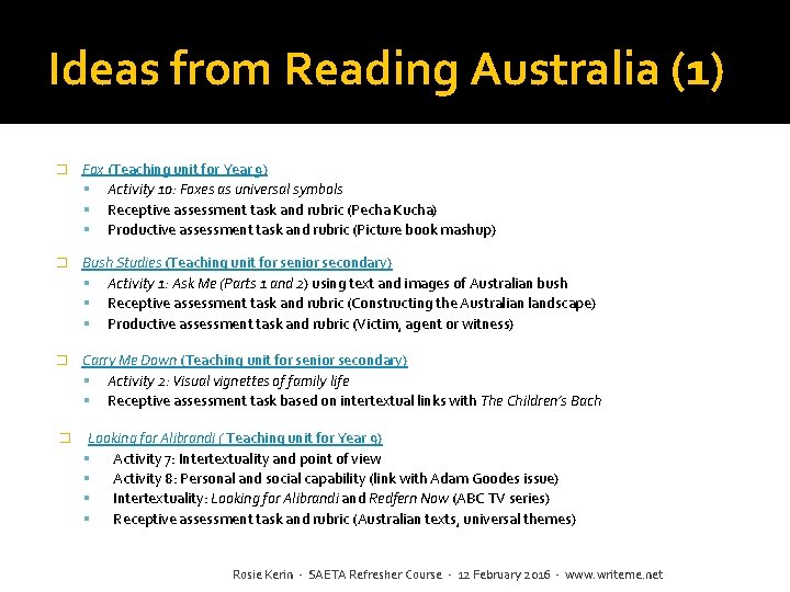 Ideas from Reading Australia (1) � Fox (Teaching unit for Year 9) Activity 10: