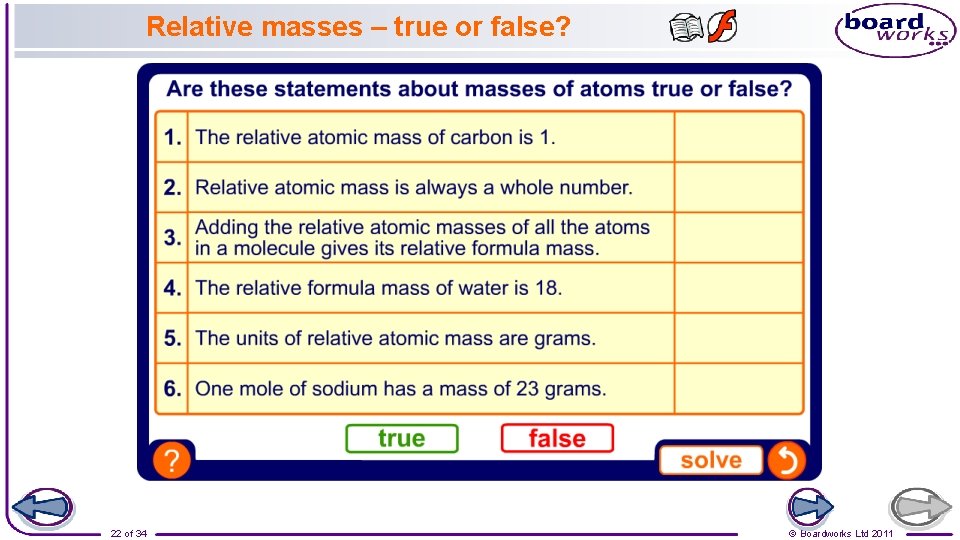 Relative masses – true or false? 22 of 34 © Boardworks Ltd 2011 