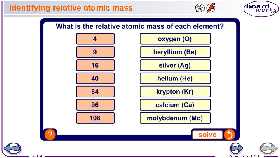 Identifying relative atomic mass 9 of 34 © Boardworks Ltd 2011 