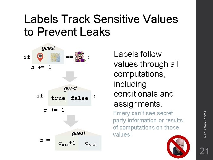 Labels Track Sensitive Values to Prevent Leaks if == : c += 1 guest