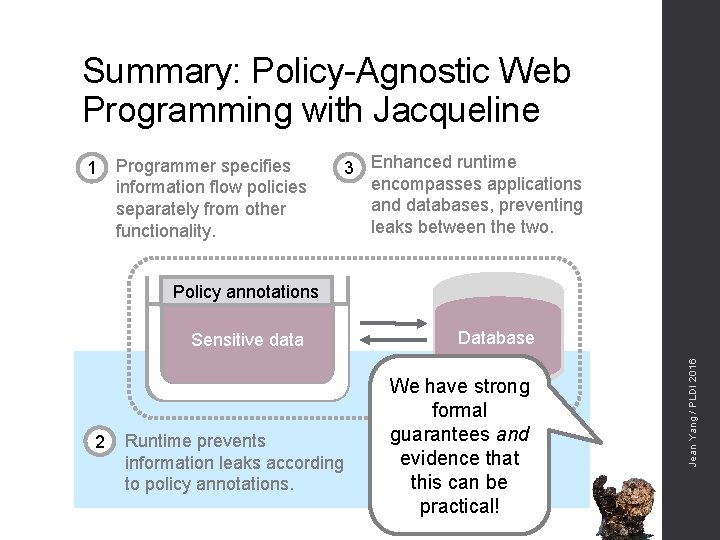 Summary: Policy-Agnostic Web Programming with Jacqueline 1 Programmer specifies information flow policies separately from