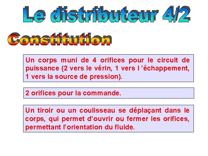 Un corps muni de 4 orifices pour le circuit de puissance (2 vers le