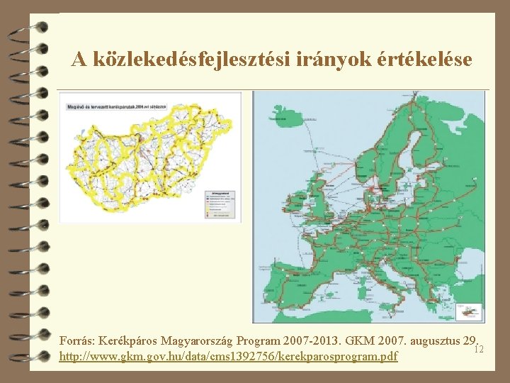 A közlekedésfejlesztési irányok értékelése Forrás: Kerékpáros Magyarország Program 2007 -2013. GKM 2007. augusztus 29.