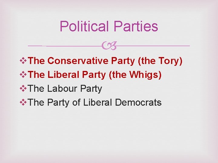 Political Parties v. The Conservative Party (the Tory) v. The Liberal Party (the Whigs)
