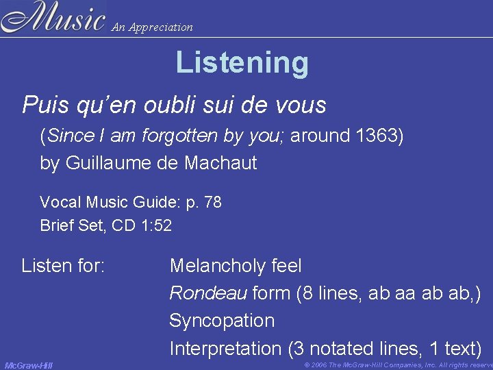 An Appreciation Listening Puis qu’en oubli sui de vous (Since I am forgotten by An Appreciation Listening Puis qu’en oubli sui de vous (Since I am forgotten by