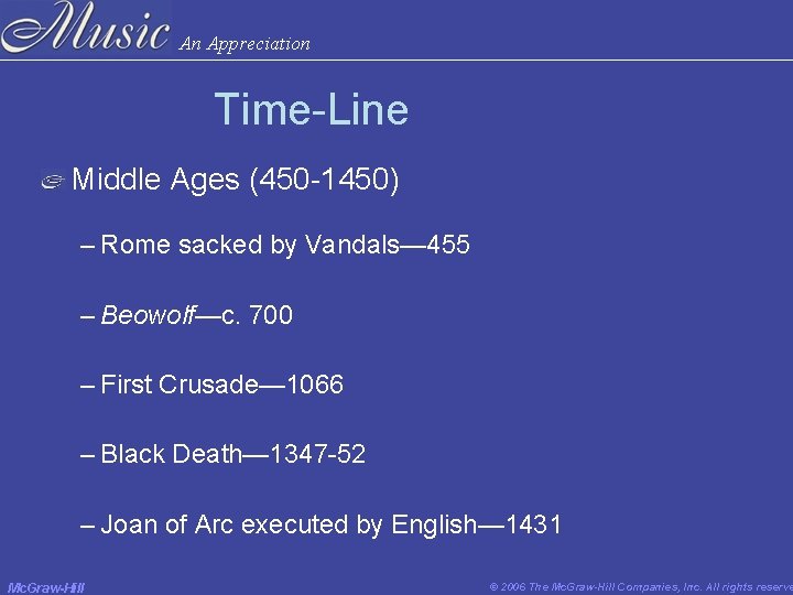 An Appreciation Time-Line Middle Ages (450 -1450) – Rome sacked by Vandals— 455 – An Appreciation Time-Line Middle Ages (450 -1450) – Rome sacked by Vandals— 455 –