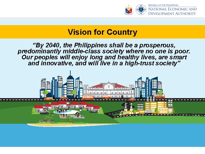 Vision for Country “By 2040, the Philippines shall be a prosperous, predominantly middle-class society