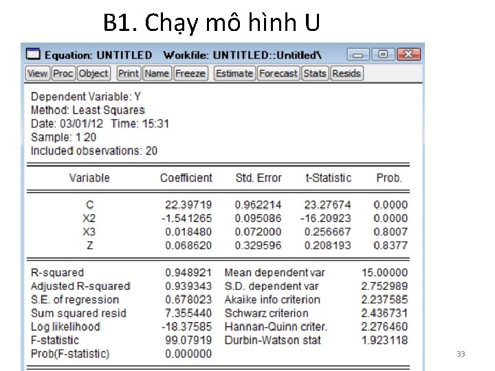 B 1. Chạy mô hình U 33 