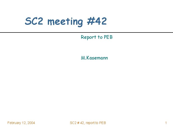 SC 2 meeting #42 Report to PEB M. Kasemann February 12, 2004 SC 2