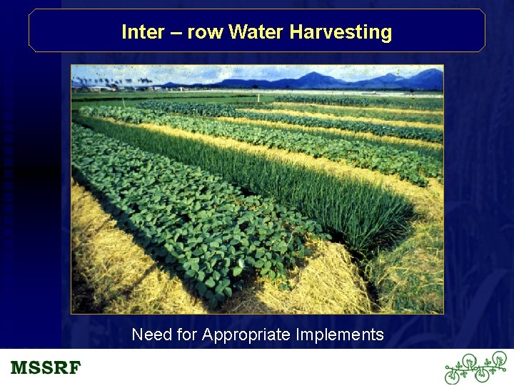 Inter – row Water Harvesting Need for Appropriate Implements 
