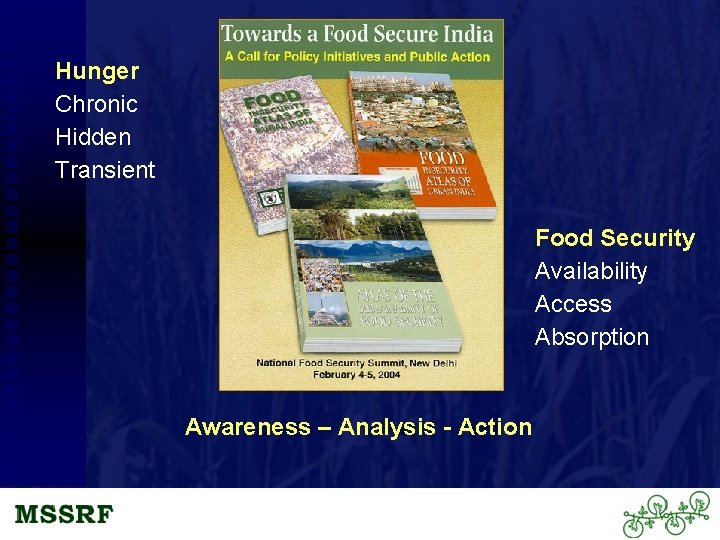 Hunger Chronic Hidden Transient Food Security Availability Access Absorption Awareness – Analysis - Action