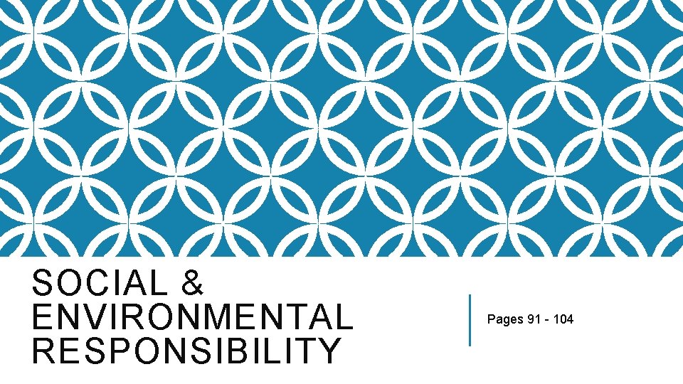 SOCIAL & ENVIRONMENTAL RESPONSIBILITY Pages 91 - 104 