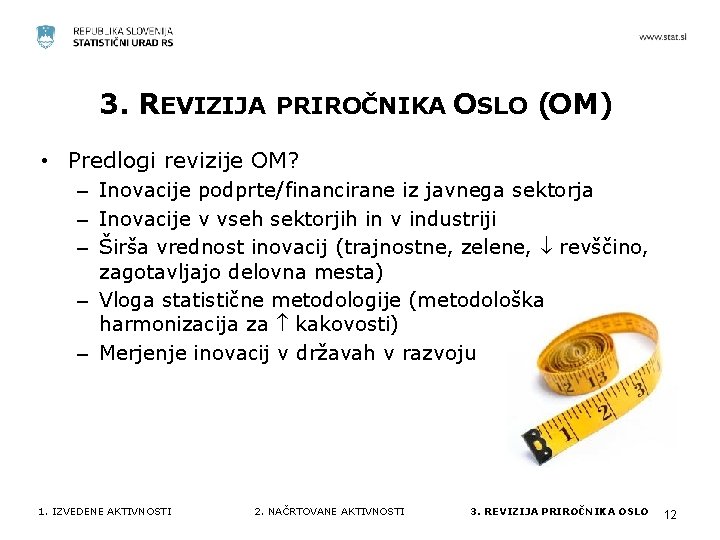 3. REVIZIJA PRIROČNIKA OSLO (OM) • Predlogi revizije OM? – Inovacije podprte/financirane iz javnega 3. REVIZIJA PRIROČNIKA OSLO (OM) • Predlogi revizije OM? – Inovacije podprte/financirane iz javnega