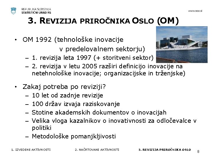 3. REVIZIJA PRIROČNIKA OSLO (OM) • OM 1992 (tehnološke inovacije v predelovalnem sektorju) –